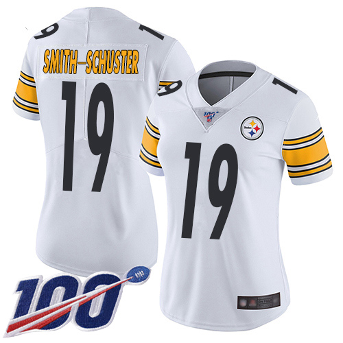 Women Pittsburgh Steelers Football 19 Limited White JuJu Smith Schuster Road 100th Season Vapor Untouchable Nike NFL Jersey